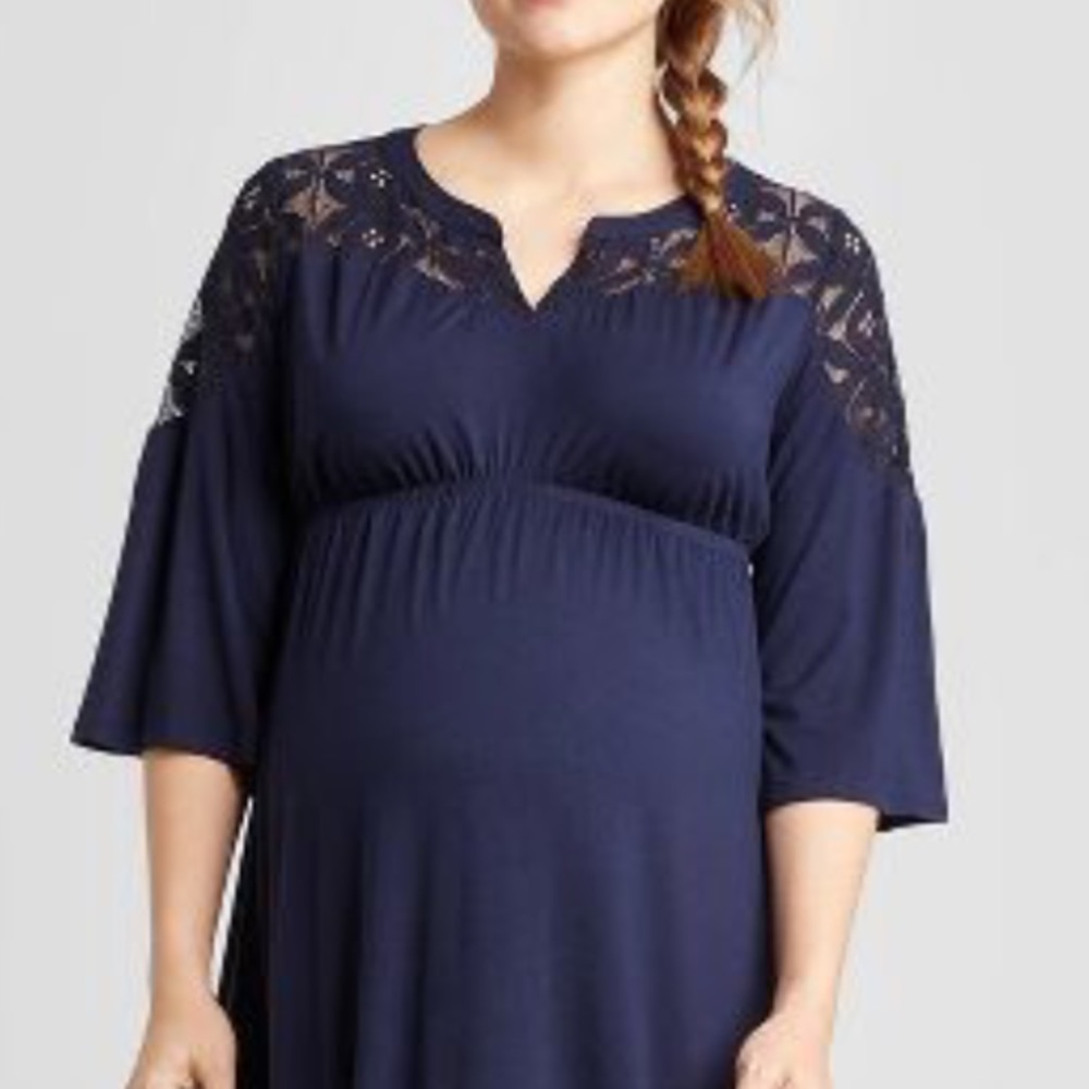 3/4 Sleeve Lace Yoke Knit Maternity Dress medium - Picture 3 of 3